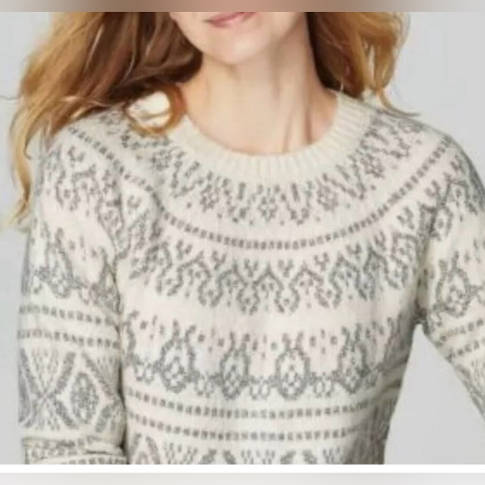J. JILL fair isle winter white gray 1x sweater crew neck - Picture 7 of 9
